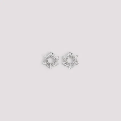 Amina Muaddi White Begum Mini Crystal Earrings In Silver