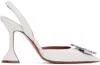 Amina Muaddi White Silk Satin Slingback Pumps In White