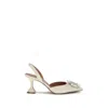 Amina Muaddi White Calf Leather Bos Taurus High Heel Pumps In Neutral