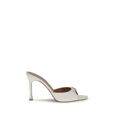 Amina Muaddi White Calf Leather Bos Taurus Stiletto Heel Women's Sandals