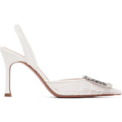 Amina Muaddi White Camelia Lace Sling 90 Heels In Transparent