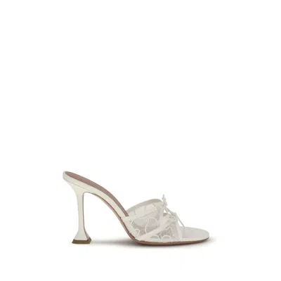 Amina Muaddi White Cotton Stiletto Heel Women's Sandals