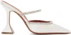 Amina Muaddi Gilda Crystal Pointed Pedestal Mules In White