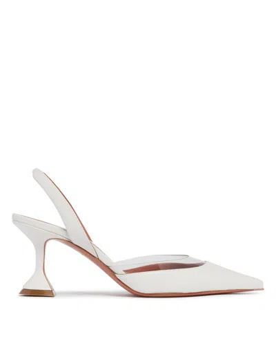Amina Muaddi White Holli Leather Pumps In White Bianco   #ffffff