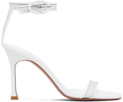 Amina Muaddi White Kim Glass Heeled Sandals
