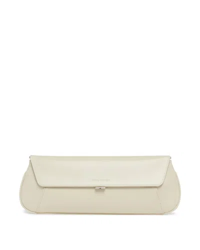Amina Muaddi White Leather Ami Clutch