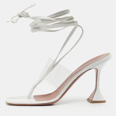 Pre-owned Amina Muaddi White Leather And Pvc Zula Ankle Strap Sandals Size 42