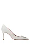 Amina Muaddi Camelia Pumps Embellished Detail Pointed Toe Stiletto In White