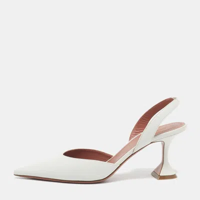 Pre-owned Amina Muaddi White Leather Rosie Slingback Pumps Size 41