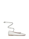 Amina Muaddi Ane Embellished Leather Ankle-wrap Ballerina Flats In White