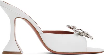 Amina Muaddi White Rosie Slipper Heeled Sandals