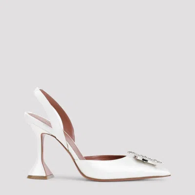 Amina Muaddi White Satin Begum Heels