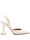 Amina Muaddi Sculptural Heel Leather Slingback Pumps In White