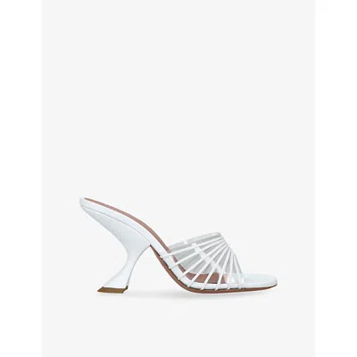 Amina Muaddi Ookie 90 Leather And Pvc Heeled Sandals White/comb Eur 38/5 Uk