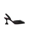 Amina Muaddi Pointed Toe Embellished Heel Sandals In Black