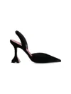 Amina Muaddi Stylish Velvet Pointed Toe High Heel Pumps In Black
