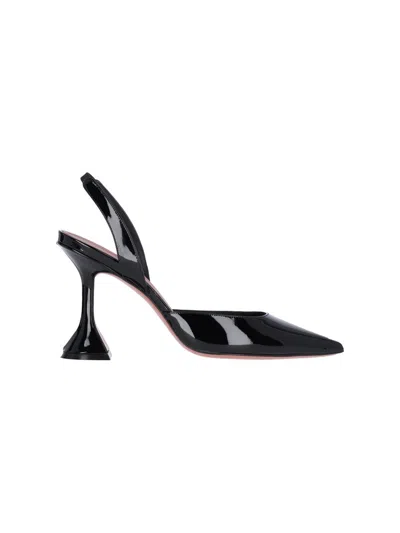 Amina Muaddi Holli Pointed-toe Leather Slingback Heels In Black