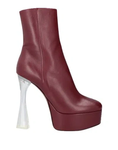Amina Muaddi Woman Ankle Boots Burgundy Size 7 Soft Leather In Red