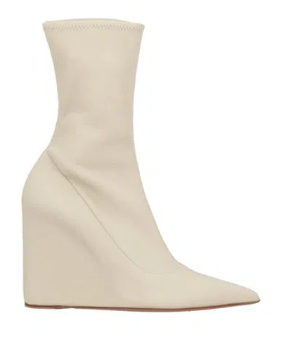 Amina Muaddi Woman Ankle Boots Ivory Size 8 Soft Leather