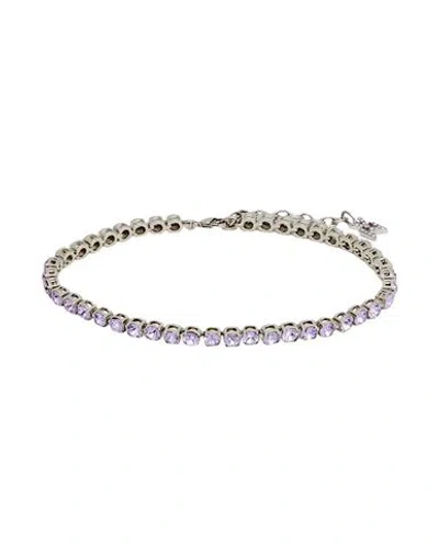 Amina Muaddi Woman Ankle Bracelet Purple Size - Crystal, Metal In Metallic