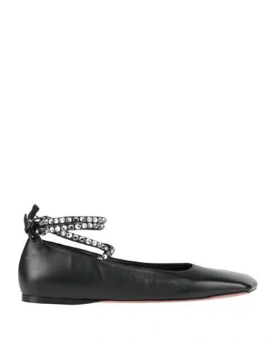 Amina Muaddi Woman Ballet Flats Black Size 10 Leather