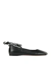Amina Muaddi Woman Ballet Flats Black Size 10 Leather In Black