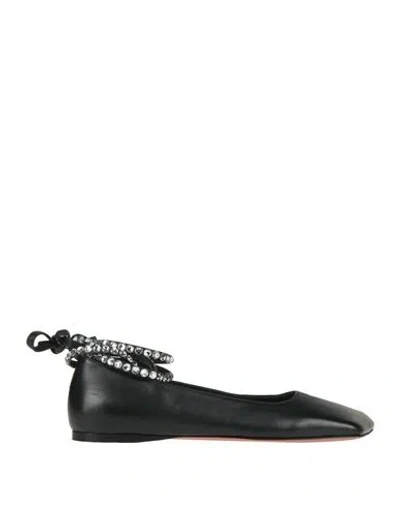 Amina Muaddi Woman Ballet Flats Black Size 10 Leather