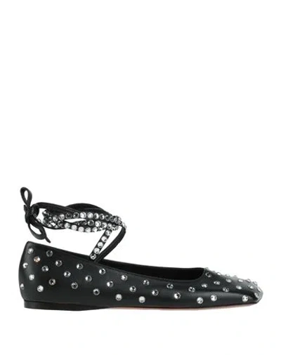 Amina Muaddi Woman Ballet Flats Black Size 8 Leather
