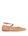 Amina Muaddi Woman Ballet Flats Camel Size 8.5 Textile Fibers, Leather In Brown
