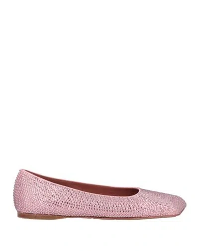 Amina Muaddi Woman Ballet Flats Pink Size 8 Textile Fibers