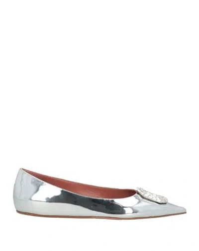 AMINA MUADDI AMINA MUADDI WOMAN BALLET FLATS SILVER SIZE 7 LEATHER