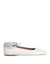 Amina Muaddi Woman Ballet Flats White Size 8 Leather In White