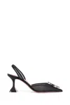 Amina Muaddi Begum Sling 70 Crystal Embellished Black Leather Pumps In Black