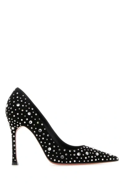 Amina Muaddi Elsa Crystal Suede Pumps In Black