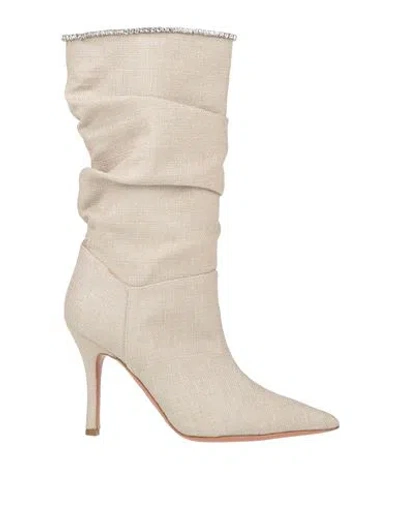 Amina Muaddi Woman Boot Beige Size 7 Textile Fibers, Leather