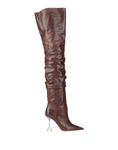 Amina Muaddi Woman Boot Chocolate Brown Size 6.5 Soft Leather