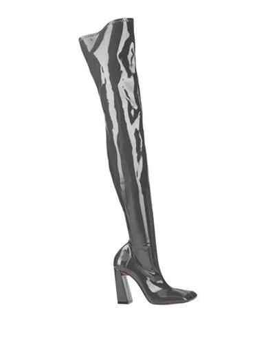 Amina Muaddi Woman Boot Lead Size 8 Textile Fibers In Grey