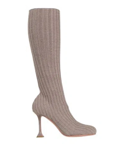 Amina Muaddi Woman Boot Taupe Size 8 Textile Fibers, Leather