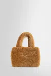 Amina Muaddi Rectangular Shearling Handbag With Top Handle In Brown