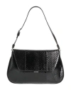 Amina Muaddi Leather Handbag With Curved Base And Reptile Motif Embossing In Black