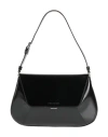Amina Muaddi Leather Handbag With Curved Base And Reptile Motif Embossing In Black