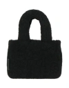 Amina Muaddi Shearling Handbag With Twin Handles And Structured Silhouette In Black