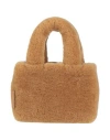 Amina Muaddi Rectangular Shearling Handbag With Top Handle In Beige