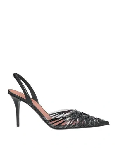 Amina Muaddi Woman Pumps Black Size 8 Leather, Synthetic Material
