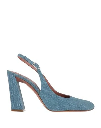 Amina Muaddi Woman Pumps Blue Size 7 Leather