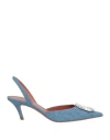 Amina Muaddi Woman Pumps Blue Size 8 Leather In Blue