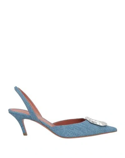 Amina Muaddi Woman Pumps Blue Size 8 Leather