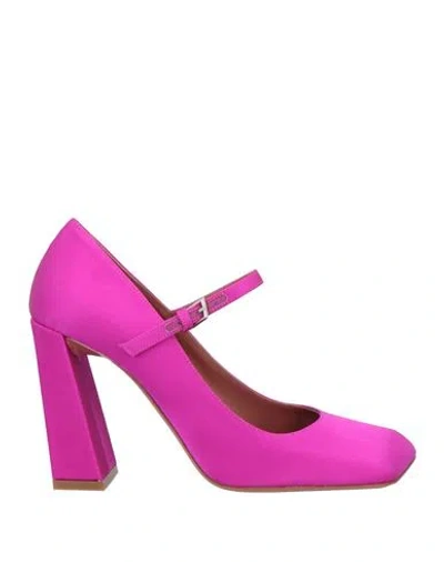 Amina Muaddi Woman Pumps Fuchsia Size 8 Leather In Pink