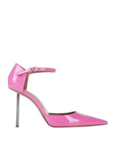 Amina Muaddi Woman Pumps Fuchsia Size 8 Leather In Pink