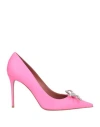 Amina Muaddi Woman Pumps Fuchsia Size 8 Textile Fibers In Pink